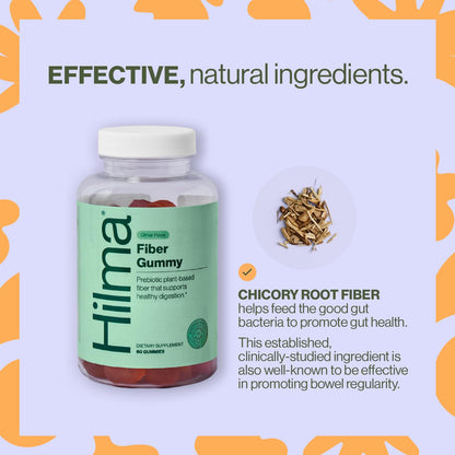 Supplement facts and clean plant based chicory root ingredients on Hilma bottle
