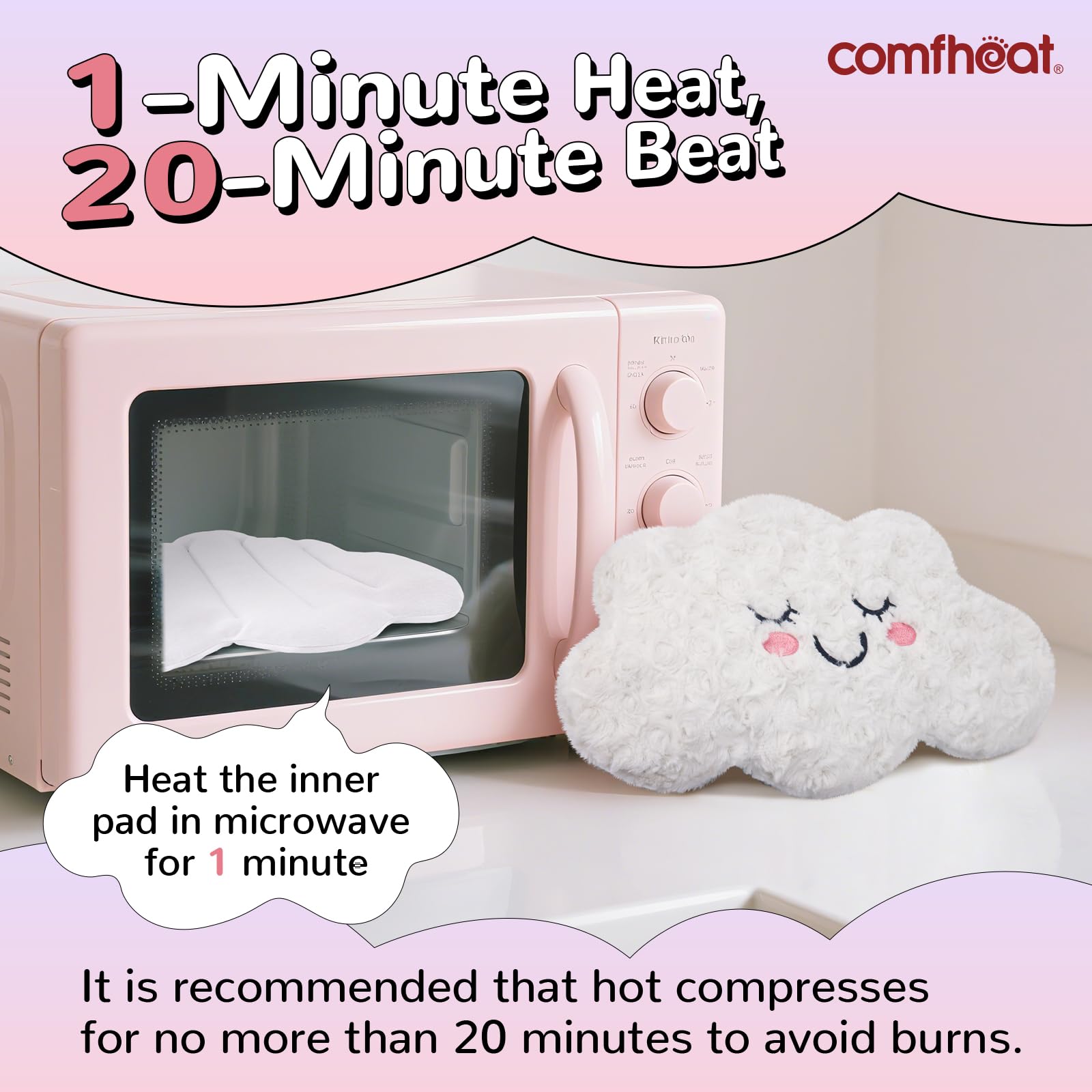 Side view of Comfheat microwave heating pad showing soft fabric texture