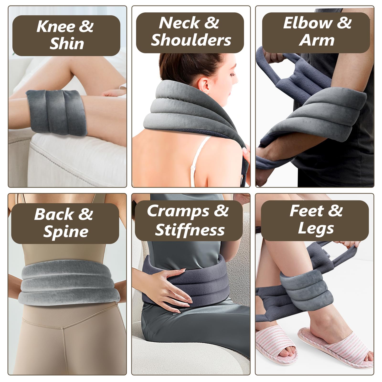 AiricePac shoulder heating wrap demonstrating ergonomic chamber stitching