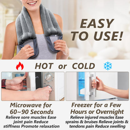 AiricePac microwave heating pad used on upper back for pain relief
