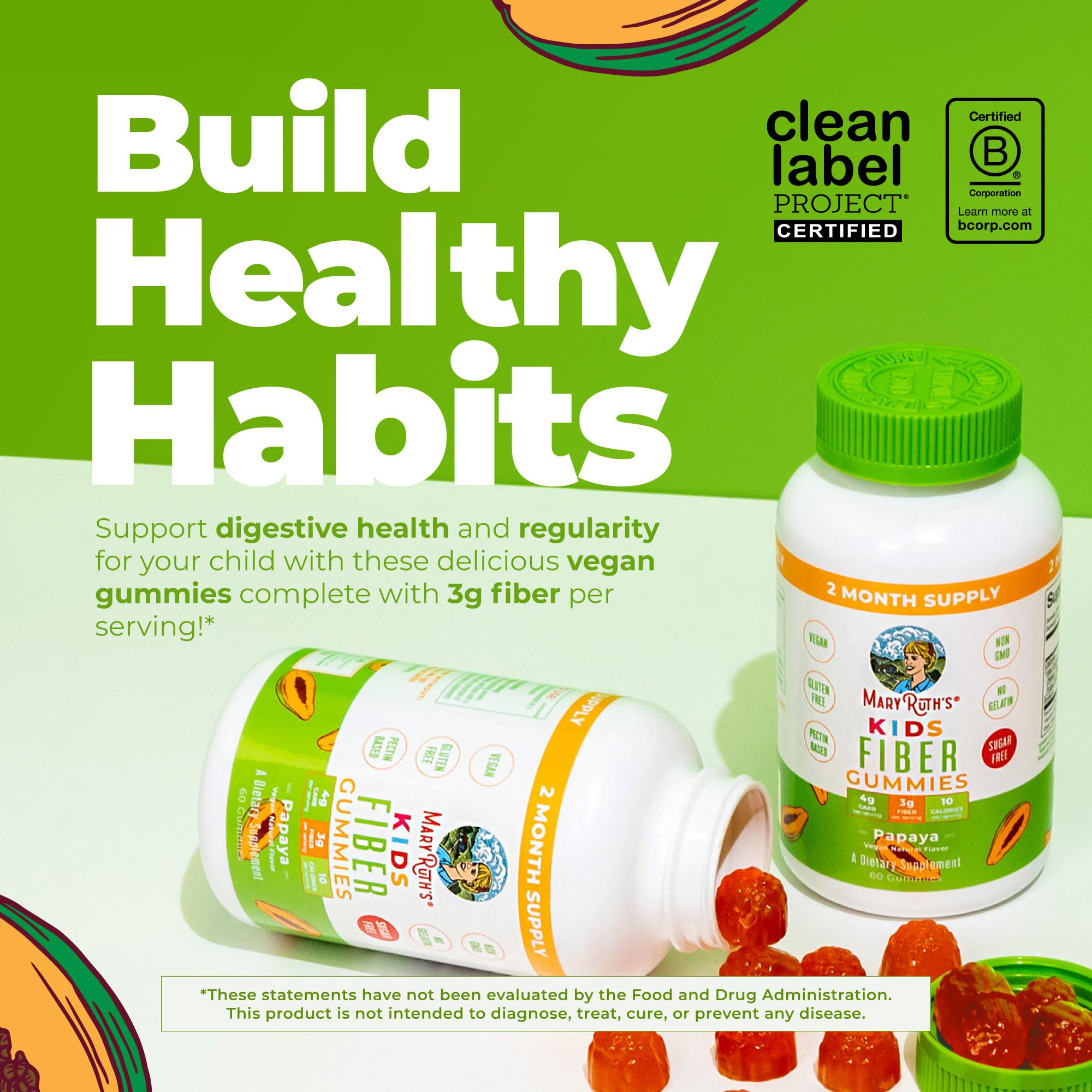 MaryRuth Organics Kids Fiber supplement nutritional facts label