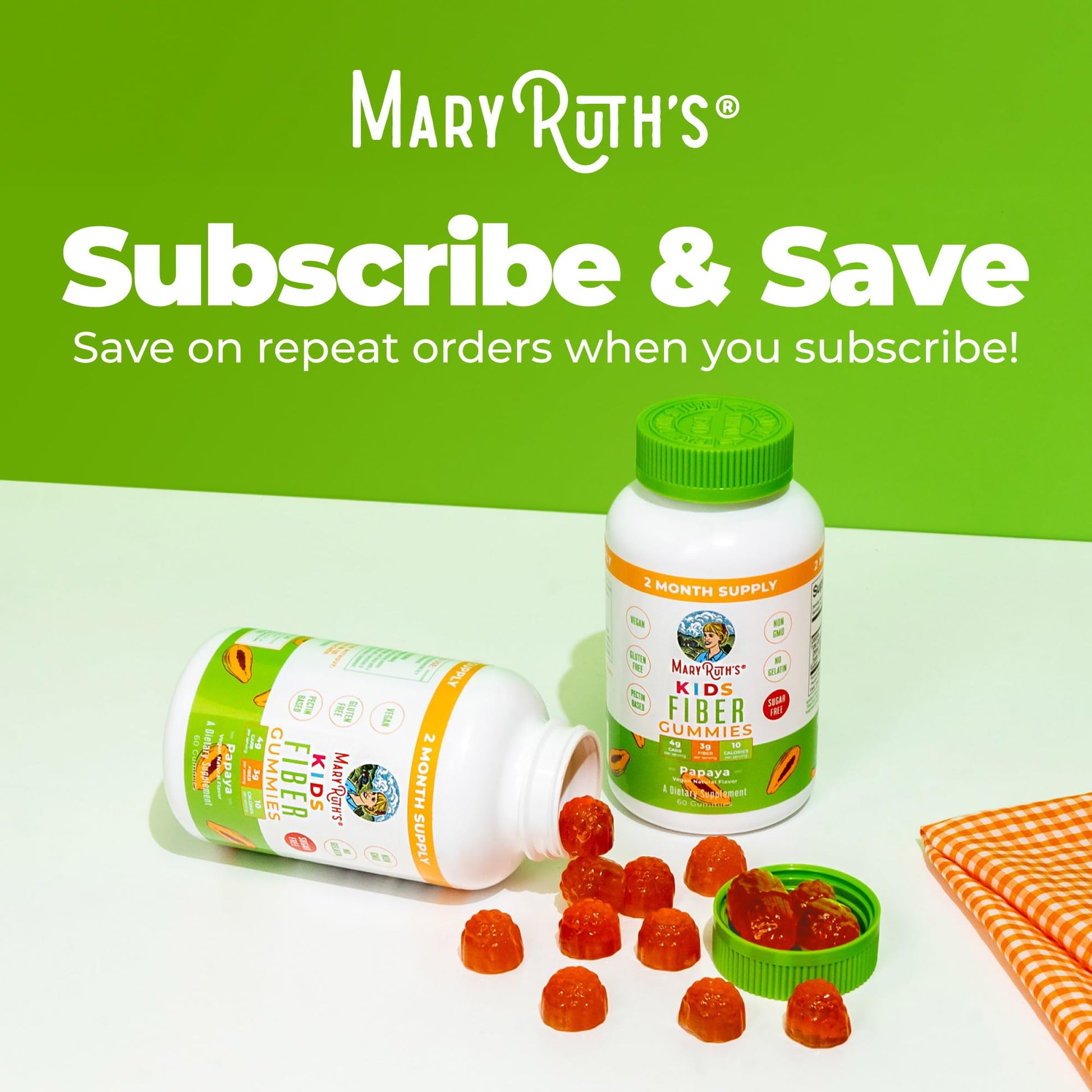 MaryRuth Organics dietary supplement bottle showing green lid and clean ingredients