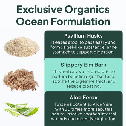 Organics Ocean vegan fiber supplement container with slippery elm bark benefits