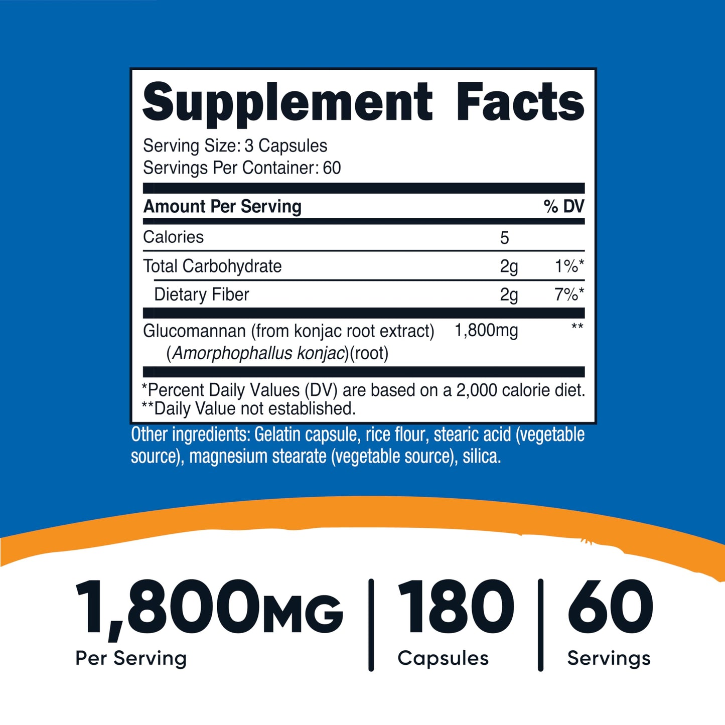 Nutricost Konjac Root Extract supplement packaging showing serving size details.