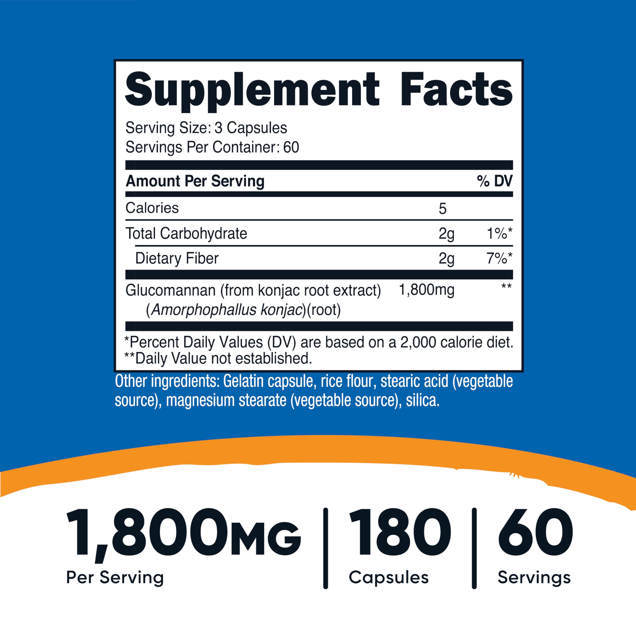 Nutricost Konjac Root Extract supplement packaging showing serving size details.