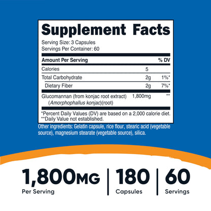 Nutricost Konjac Root Extract supplement packaging showing serving size details.