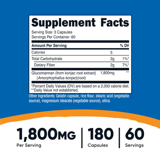 Nutricost Konjac Root Extract supplement packaging showing serving size details.