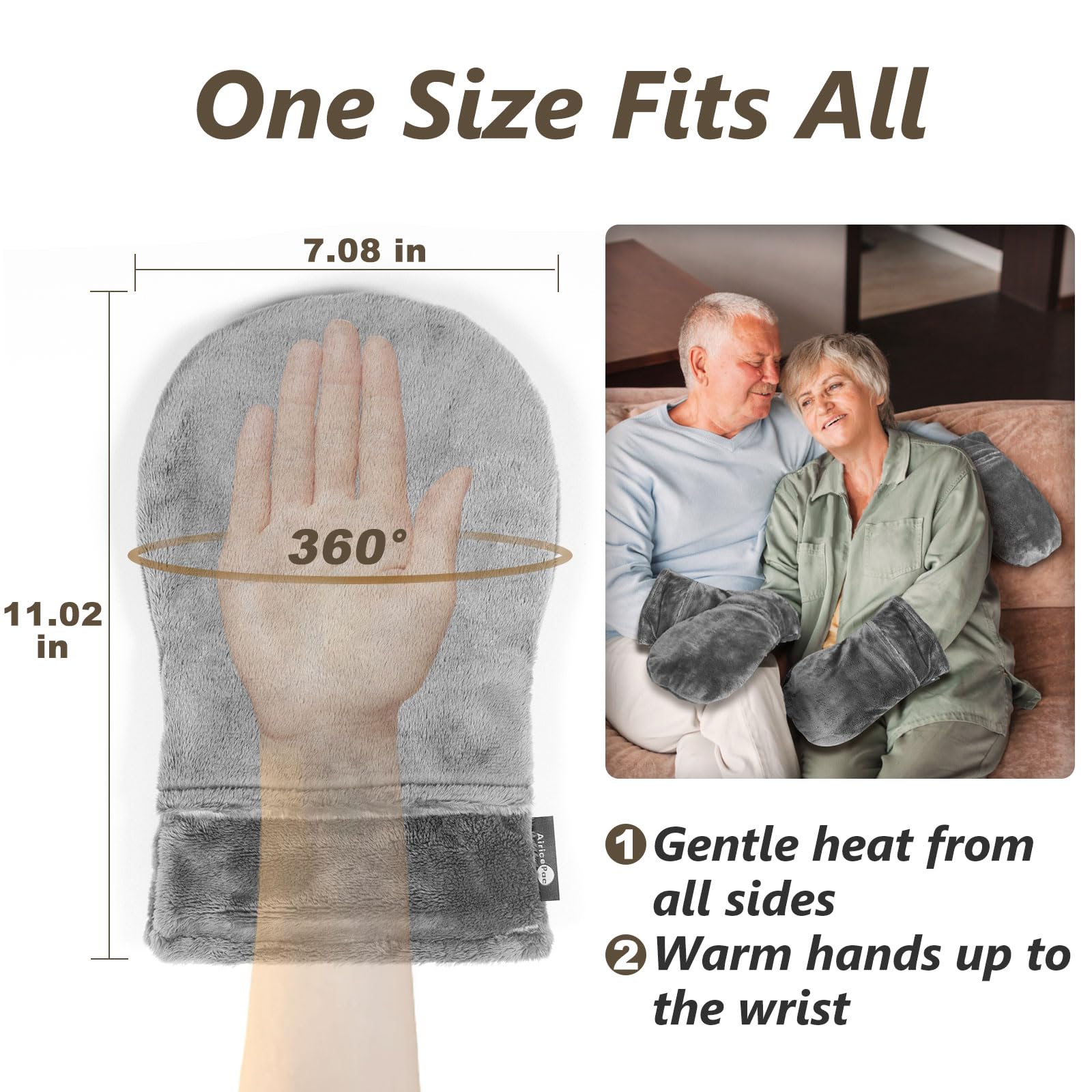 User demonstrating proper use of AiricePac arthritis mitts
