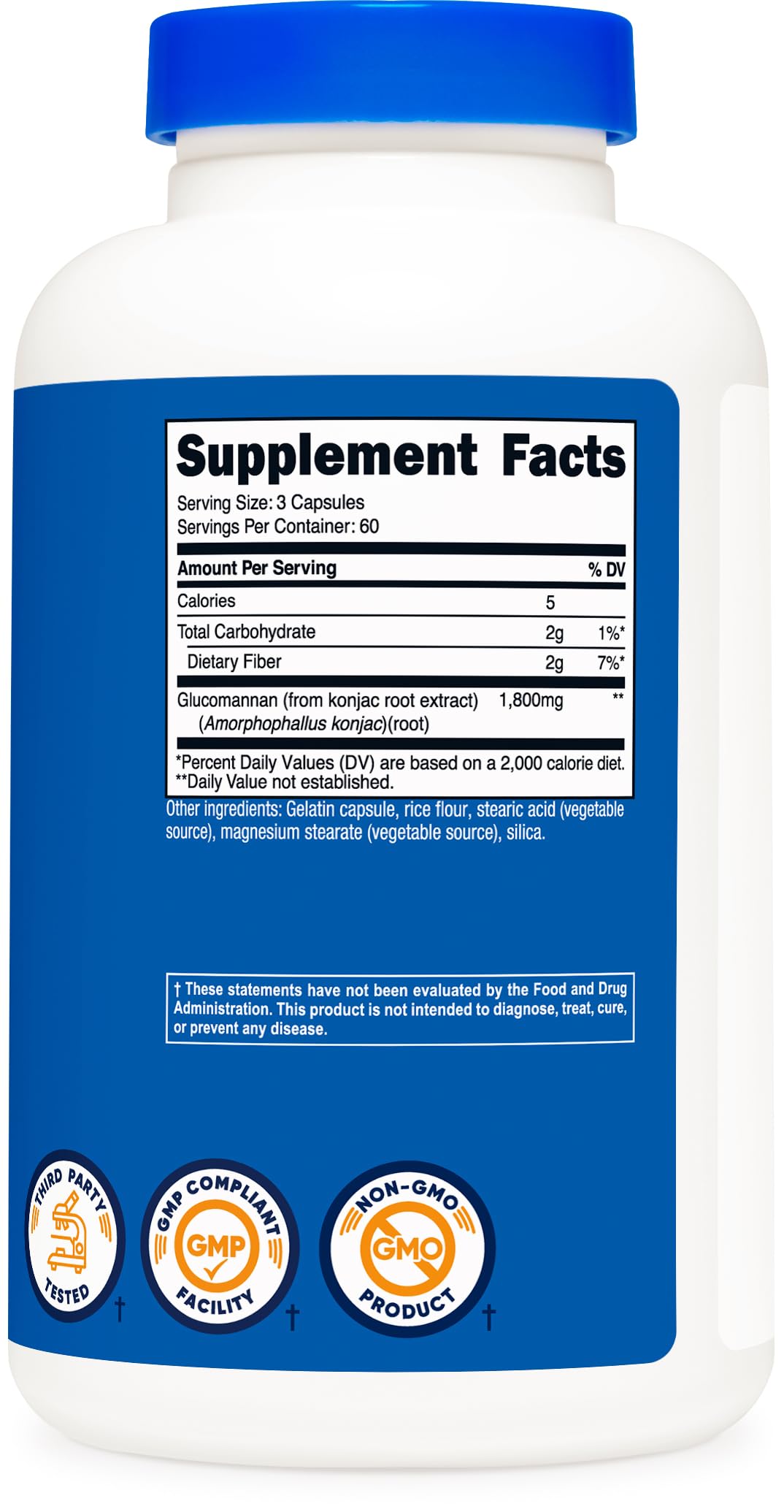 Nutricost authentic USA imported soluble fiber supplement bottle back label view.
