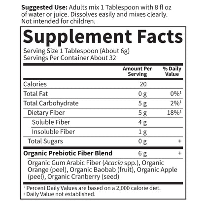 Garden of Life Dr Formulated Organic Fiber imported supplement bottle standing on a clean countertop