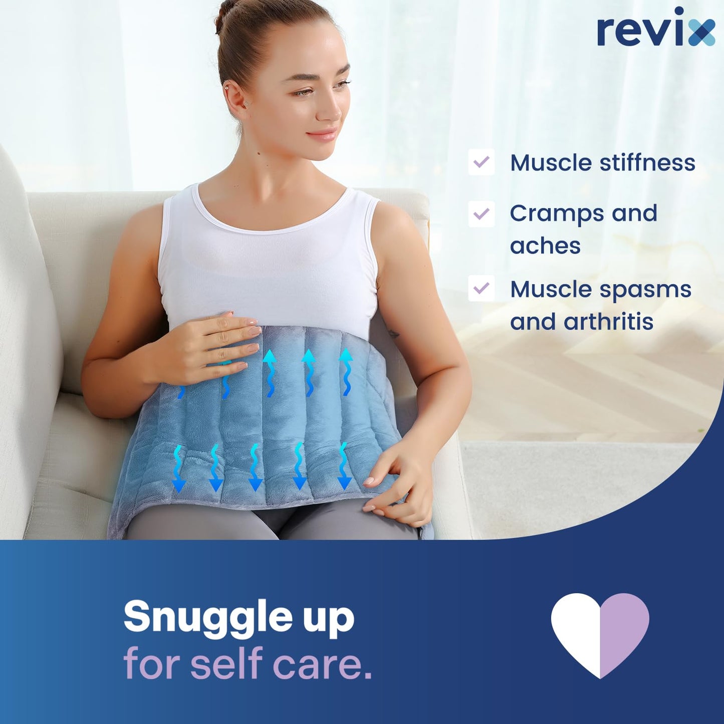 Side view of Revix heating pad with adjustable strap