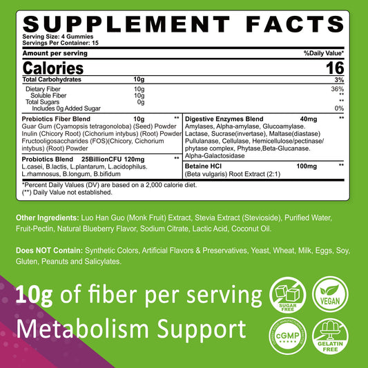 Nextdia daily fiber supplement blueberry flavor nutrition facts label showing twenty-five billion CFU probiotics.