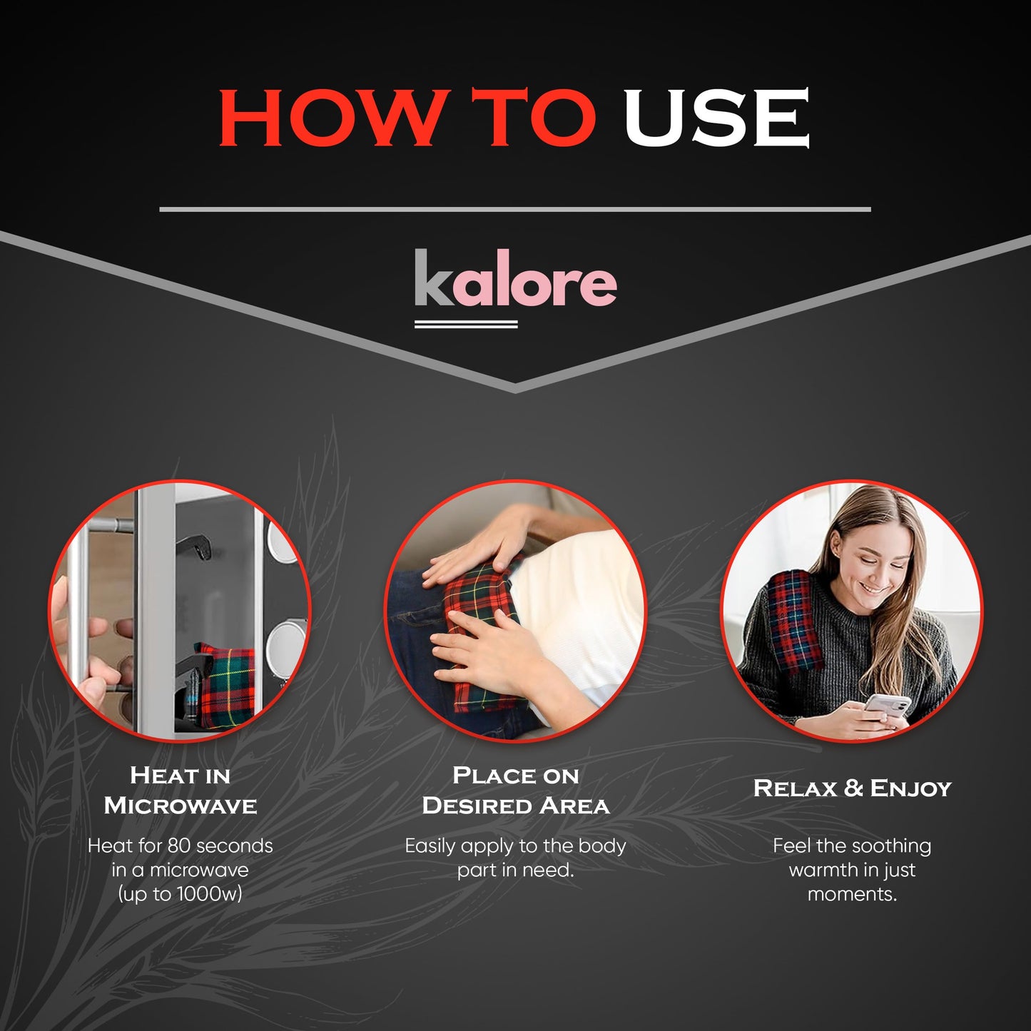 Kalore wheat bag placed on lower back for pain relief
