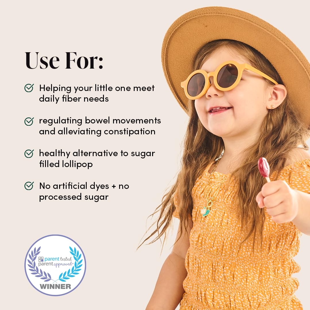 Beekeeper's Naturals kids fiber lollipops fifteen count box showing nutritional facts.