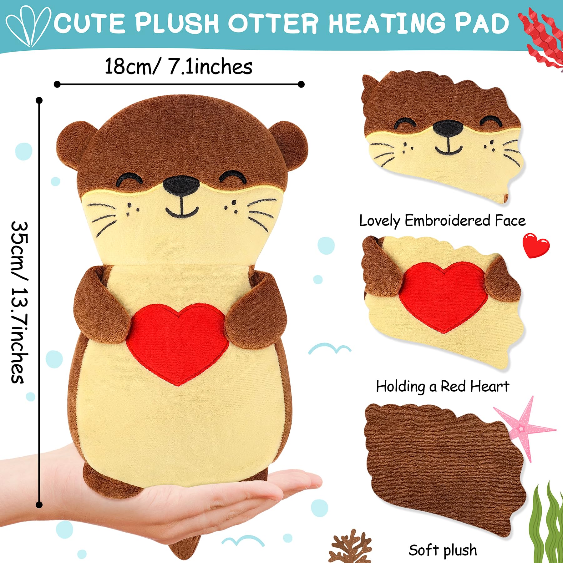 Otter plush heating pad showing removable inner heat pack