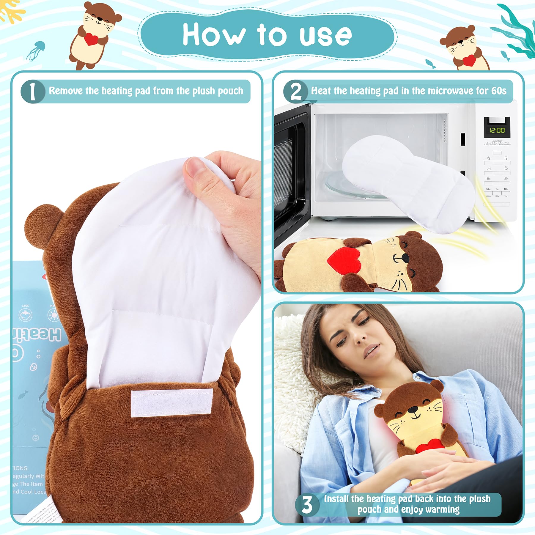 Microwave heating pad being applied to back for muscle pain