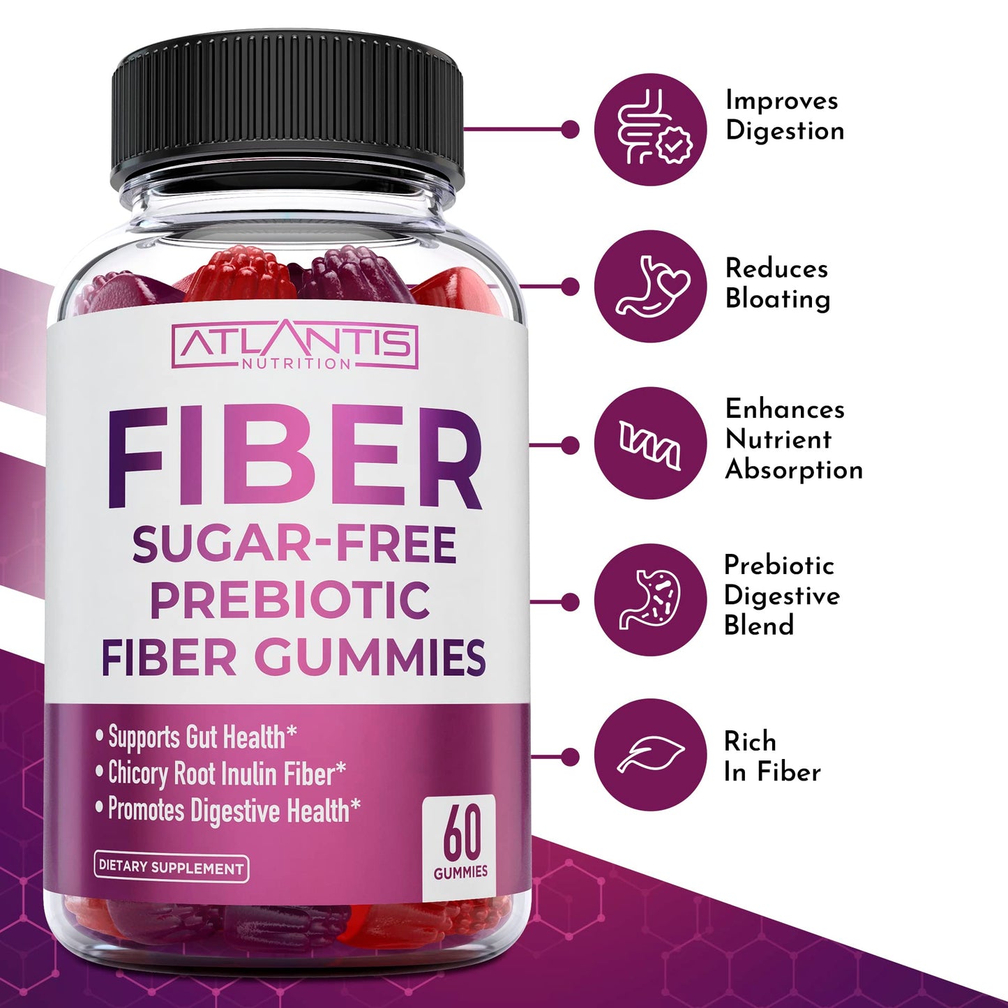 Sugar-free vegan digestive blend gummies with chicory root inulin nutritional label details