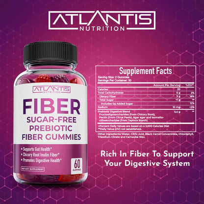 Close-up view of five grams dietary fiber mixed berry flavor plant-based gummies