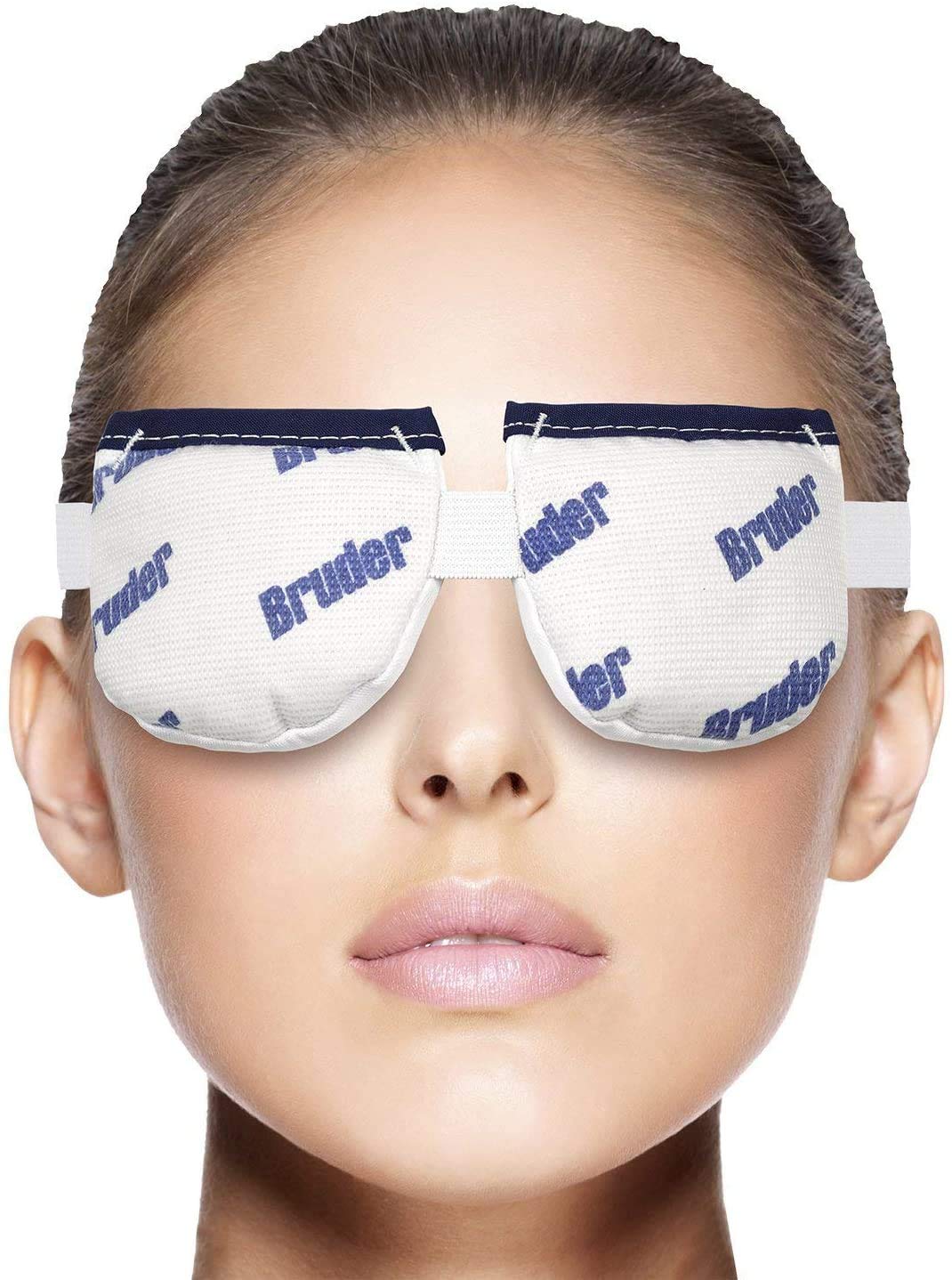 Person using Bruder moist heat mask for eye spa treatment