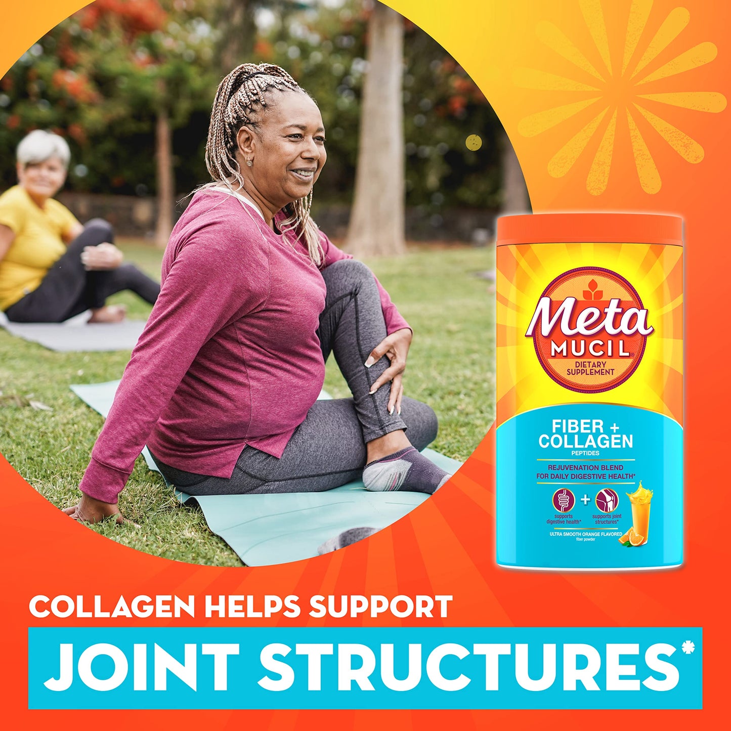 Metamucil daily fiber plus collagen powder mixed into a glass of cool liquid