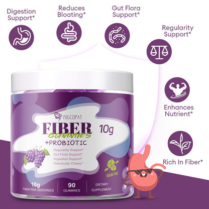 Migcopat bloating support dietary fiber gummies with apple cider vinegar and vitamin C bottle back view.