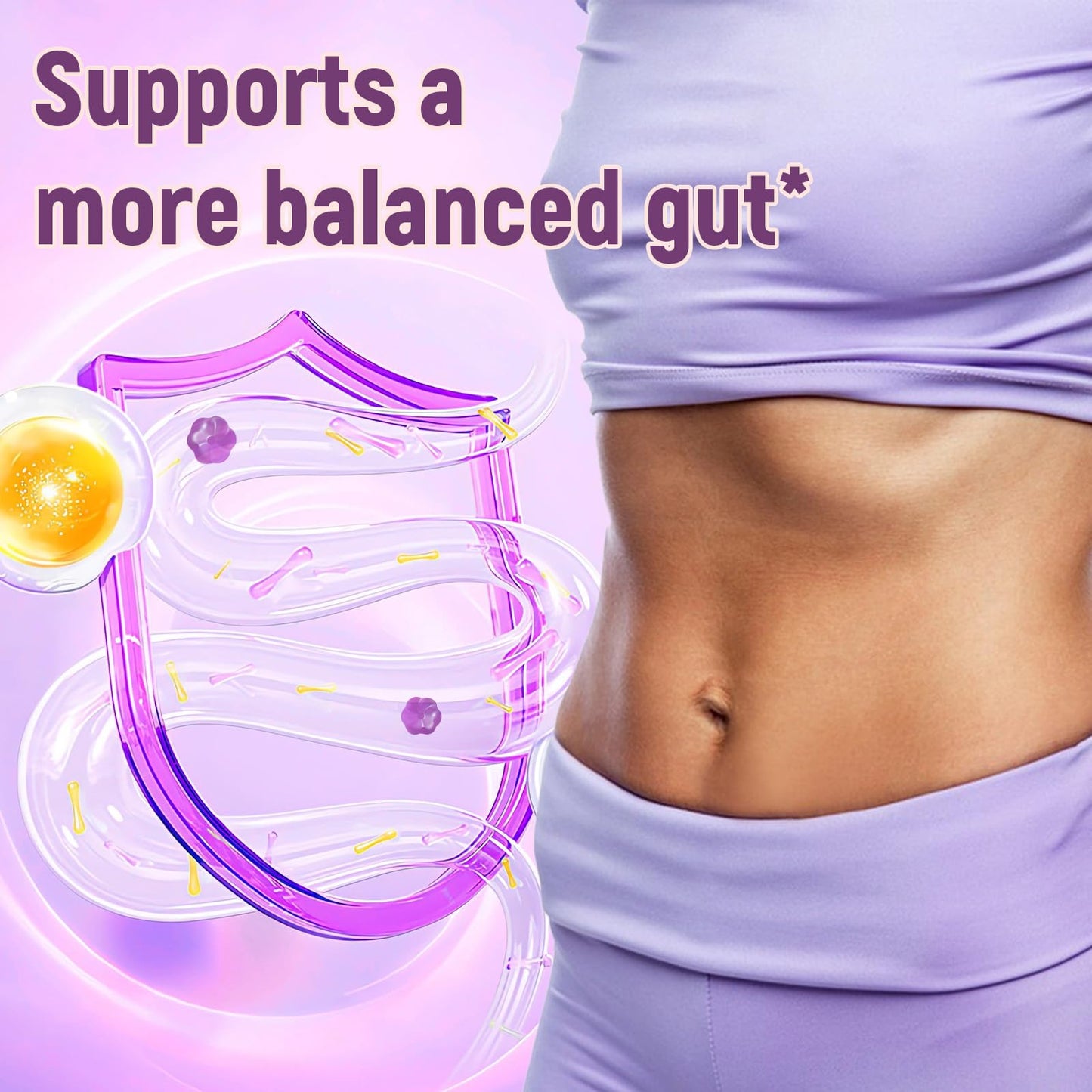 Migcopat authentic pre and probiotic digestive supplement gummies poured out on a surface.