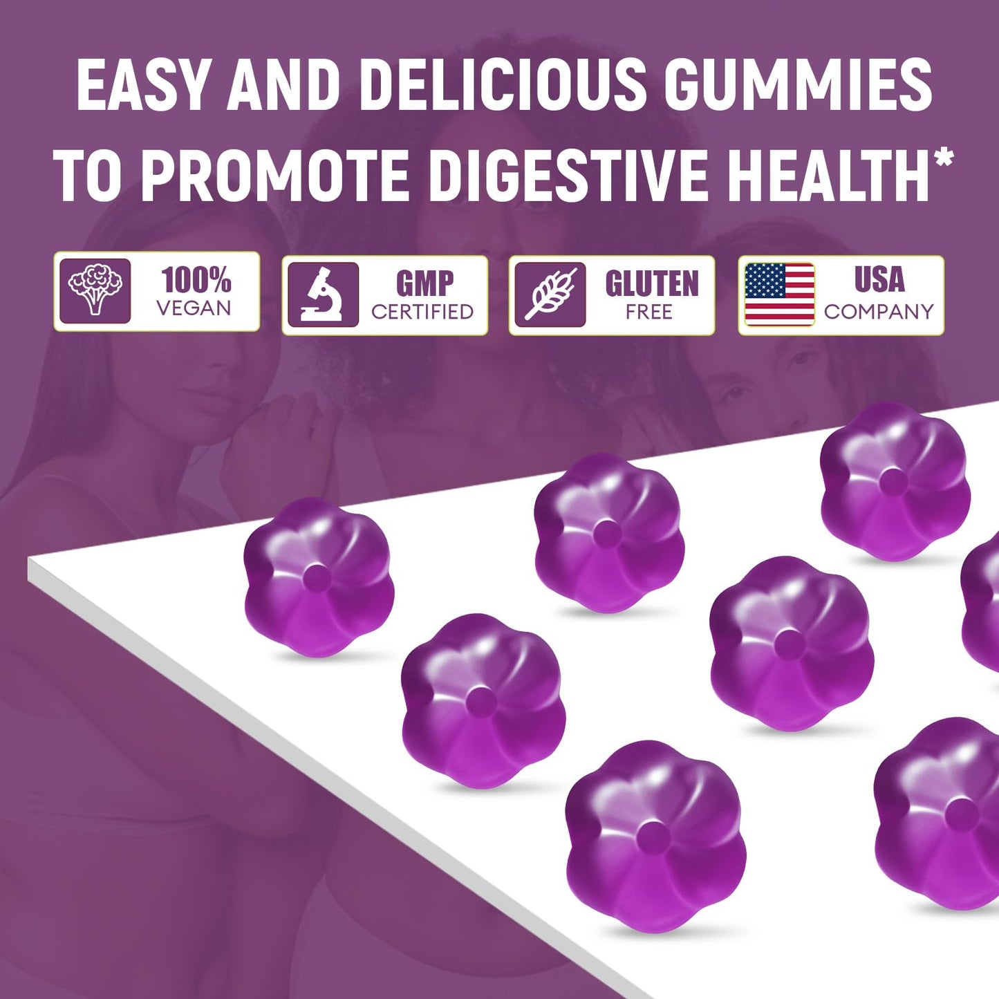 Migcopat 90 count grape flavored vegan fiber supplement packaging showing sugar free certification.