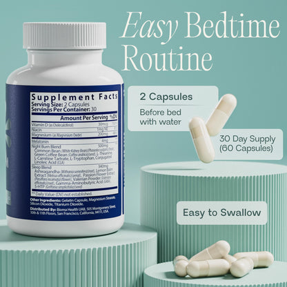 Authentic USA imported BIOMA sleep and digestion health capsules packaging closeup