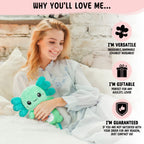 Kawaii mint green axolotl plushie on a cozy bed
