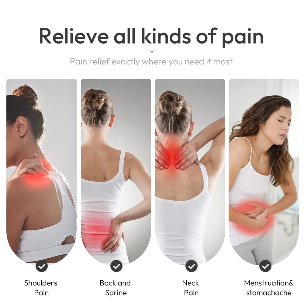 Morliden weighted heating pad being used for neck pain relief