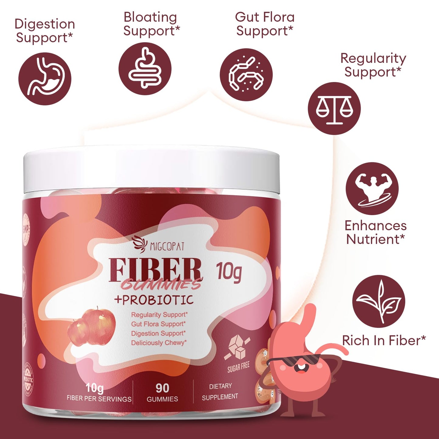 Authentic USA imported Migcopat fiber gummies for adult gut health and immunity.