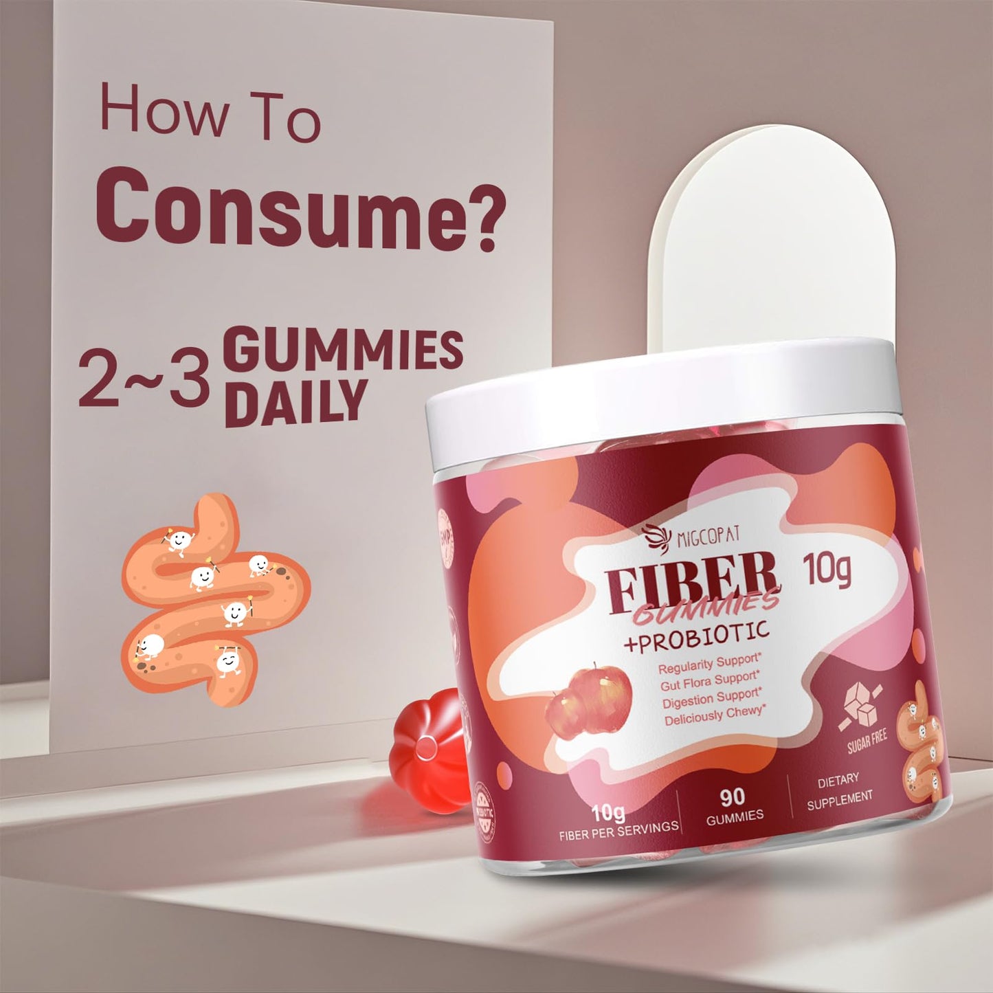 Migcopat wellness gummies showcasing natural plant fiber benefits.