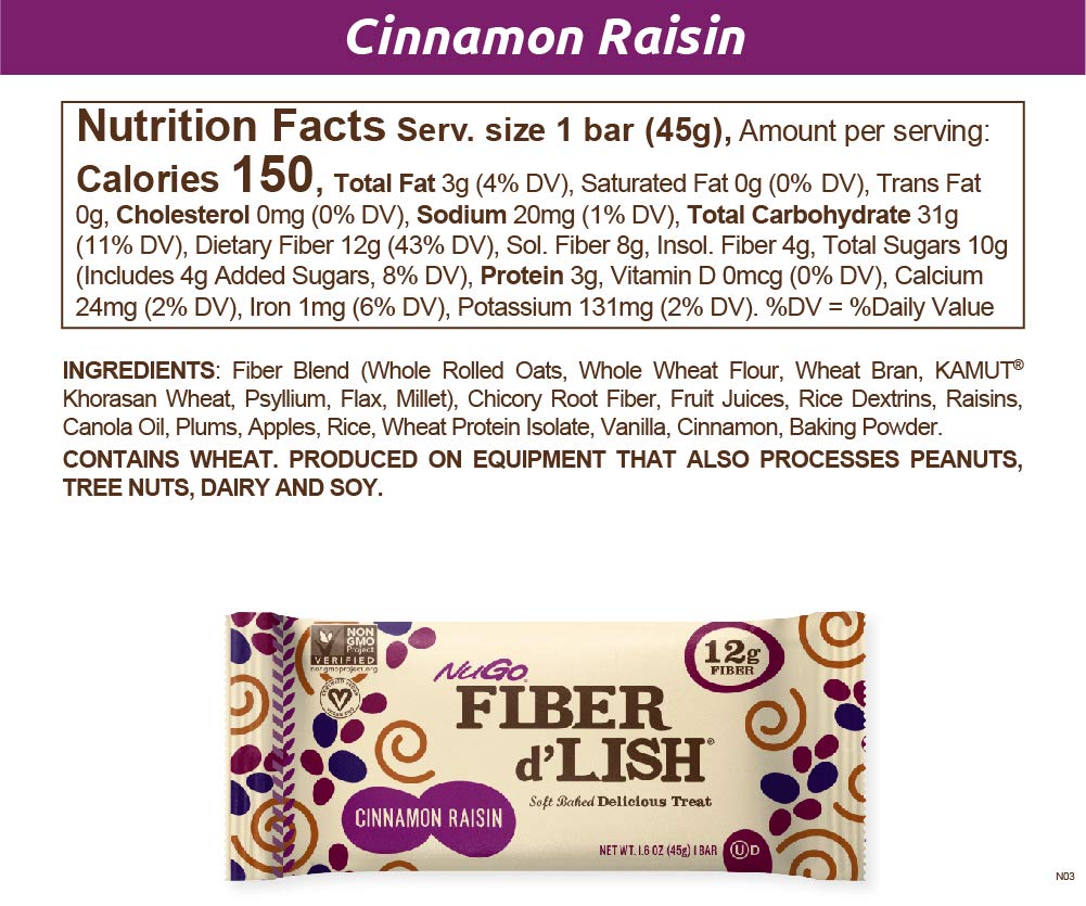 NuGo high fiber soft baked nutrition bar out of the box view.
