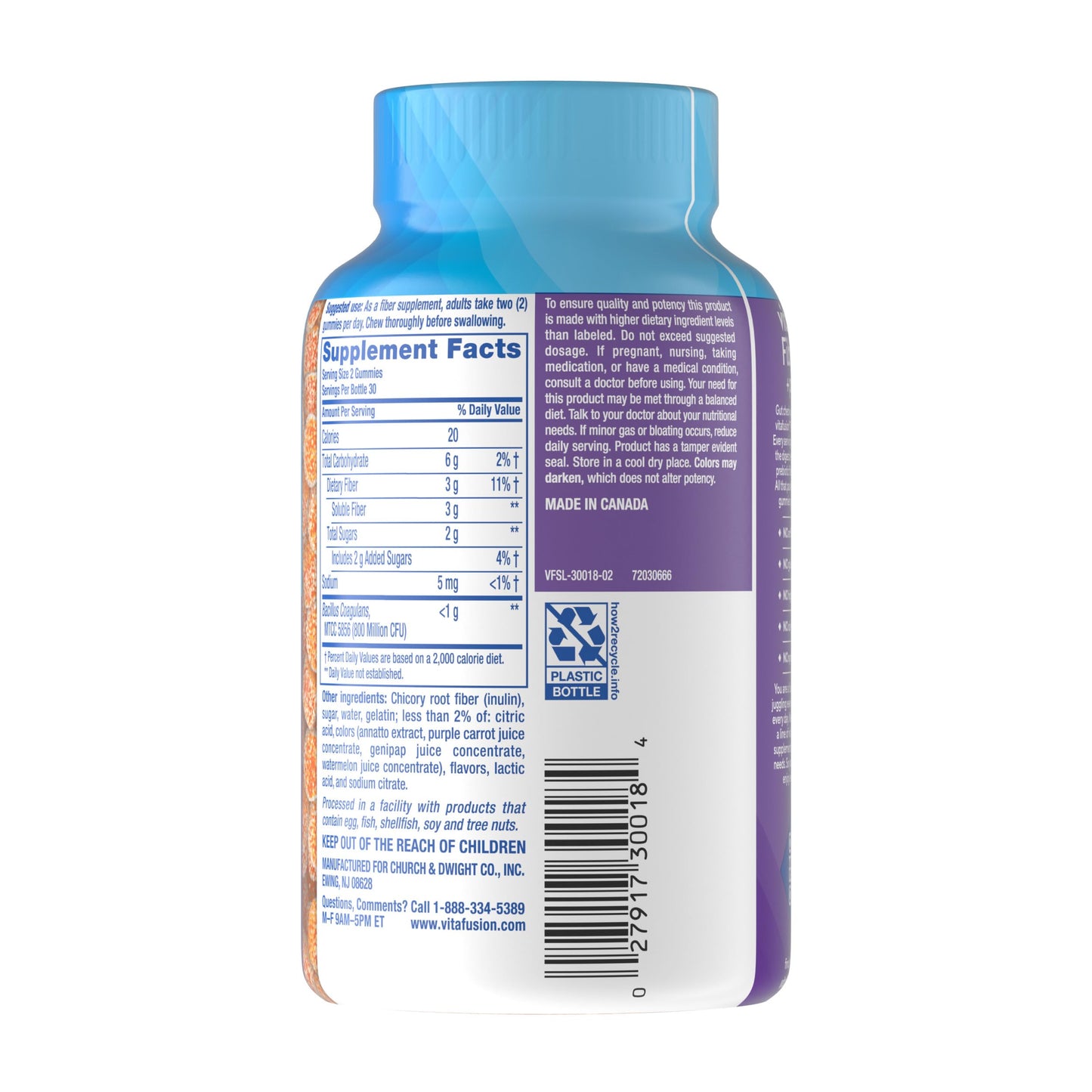 Vitafusion prebiotic fiber and probiotic gummy vitamins nutritional facts labels and ingredients list