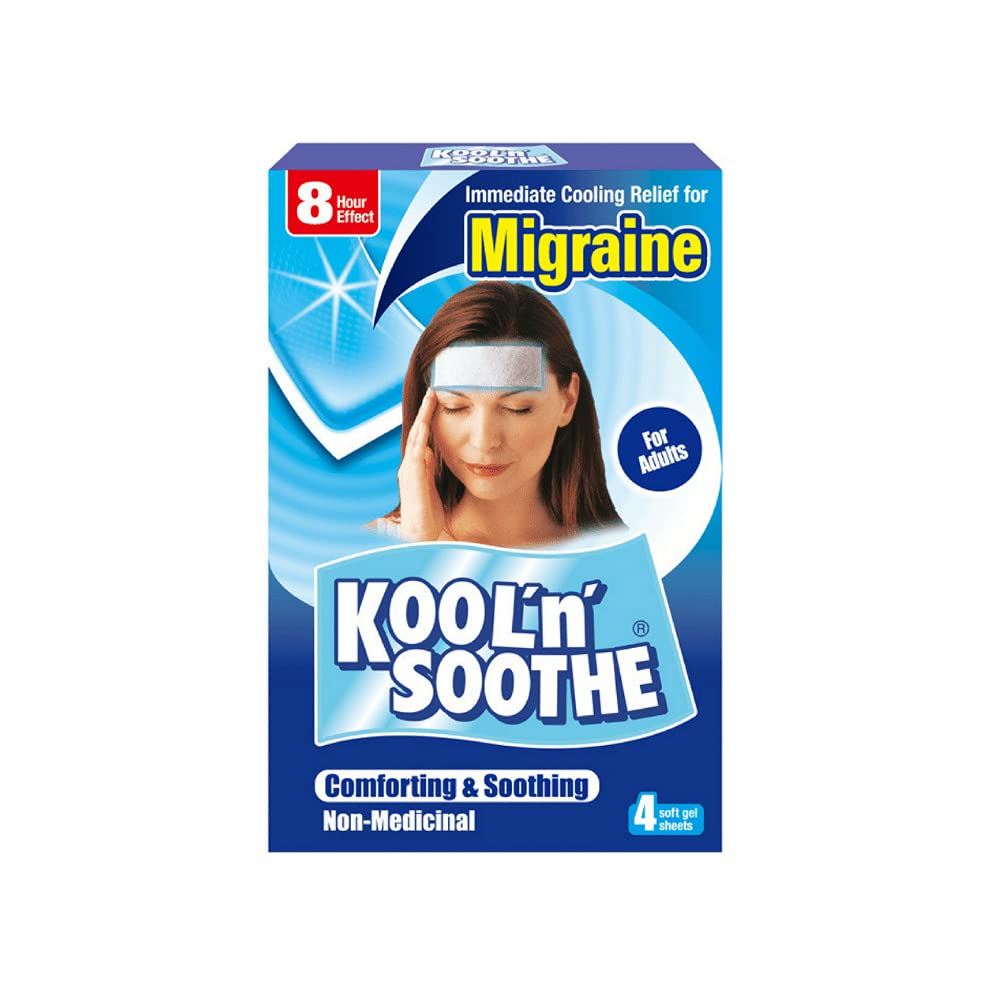 Kool n Soothe Migraine gel sheet application on forehead