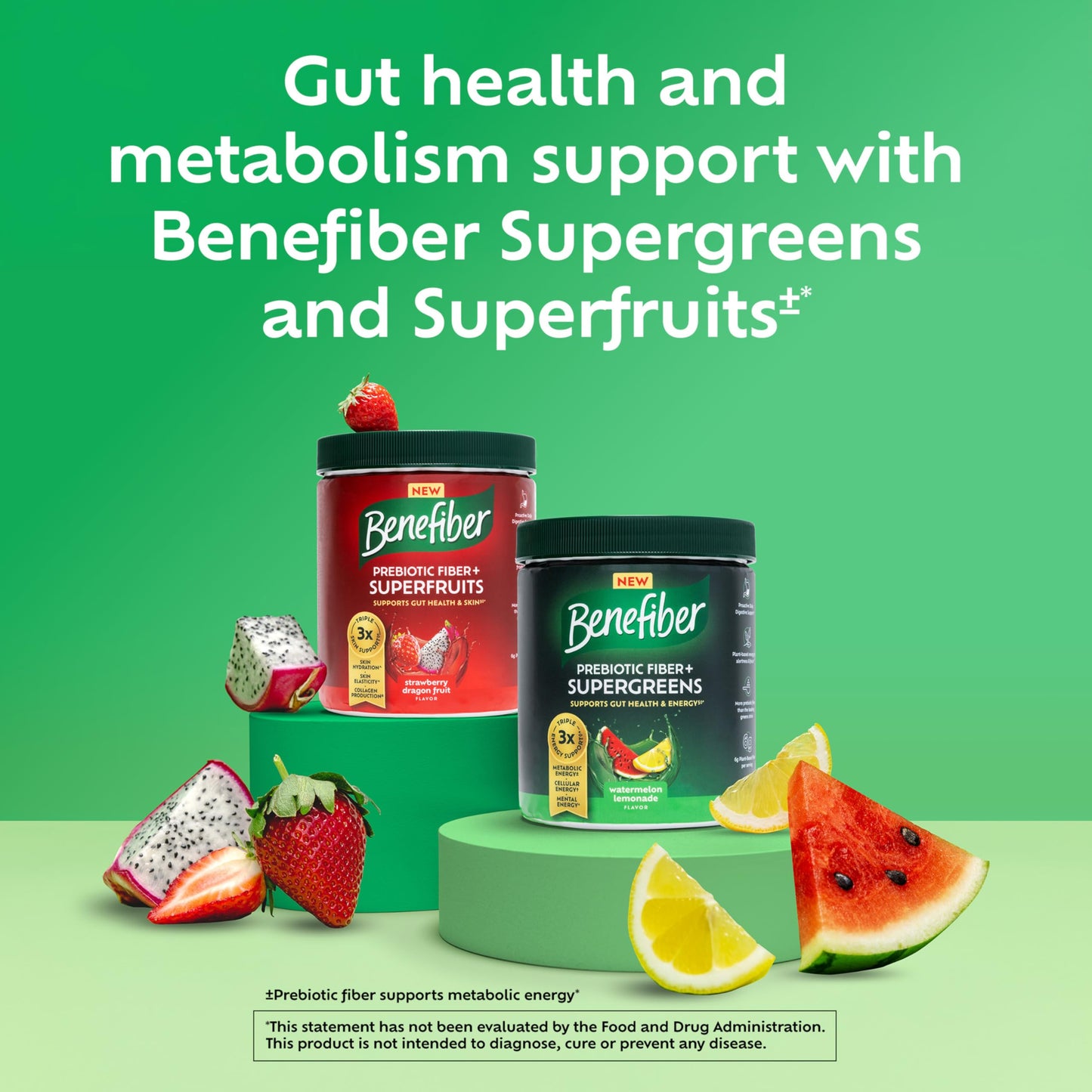 Benefiber Supergreens plant based fiber watermelon lemonade flavor nutrition label