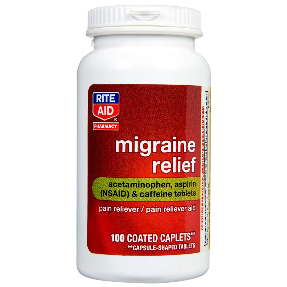 Authentic Rite Aid Migraine Relief caplets for headache support