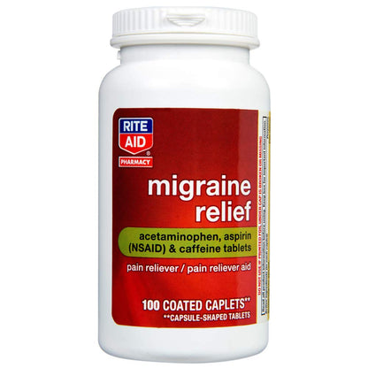 Authentic Rite Aid Migraine Relief caplets for headache support