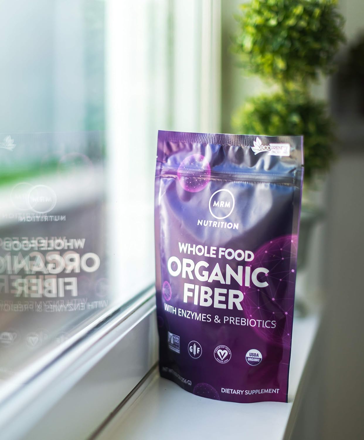 Unflavored organic fiber powder with enzymes scoop visual representation for daily gut health.
