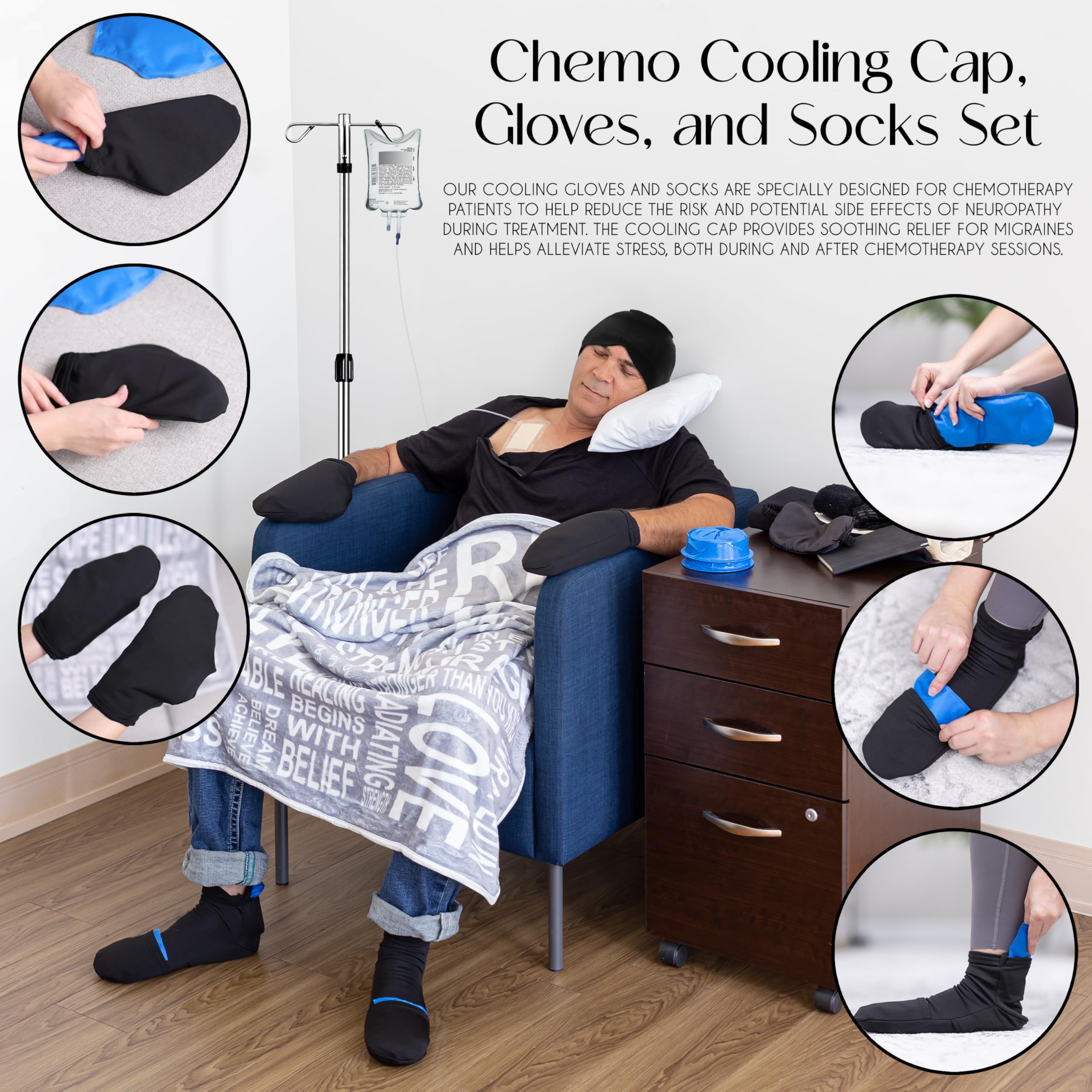 Comfort-focused nausea relief eye mask for cancer patients.