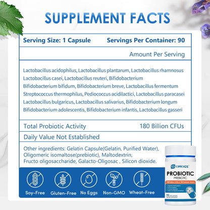 OMOGS 18 strains vegan supplement capsules showing ingredient transparency information label