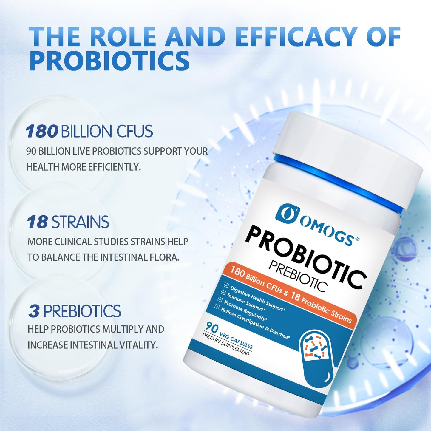 Premium USA imported probiotic supplement for immune support and occasional bloating relief