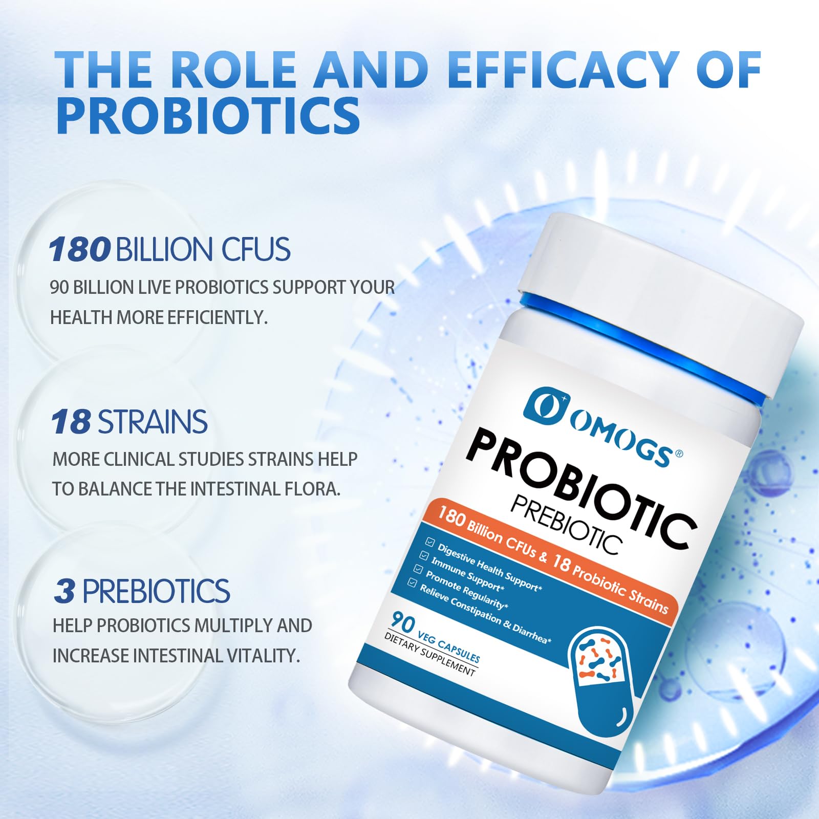 Premium USA imported probiotic supplement for immune support and occasional bloating relief