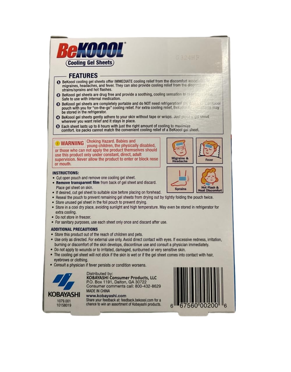 BeKoool cooling gel sheet applied to forehead for headache relief