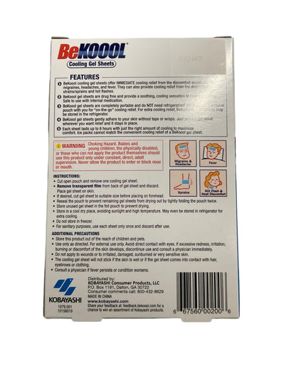 BeKoool cooling gel sheet applied to forehead for headache relief