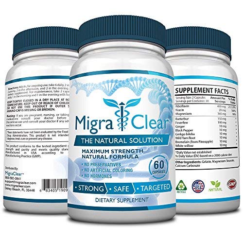 MigraClear 60 capsules migraine support bottle isolated
