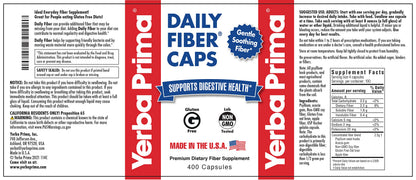 Gluten free non GMO Yerba Prima daily fiber capsules for everyday regularity