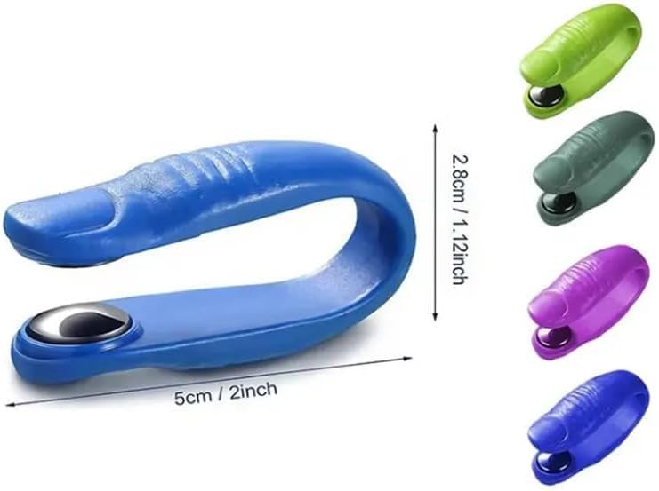 Blue migraine relief acupressure clip applied to hand