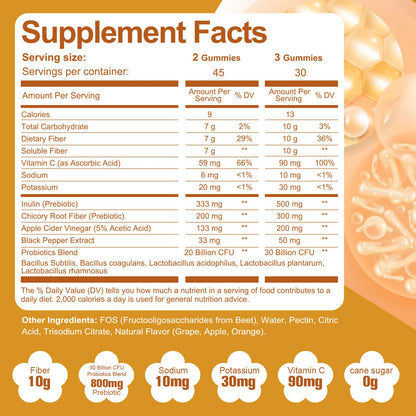 Migcopat mixed fruit flavored digestive supplement gummies side label details