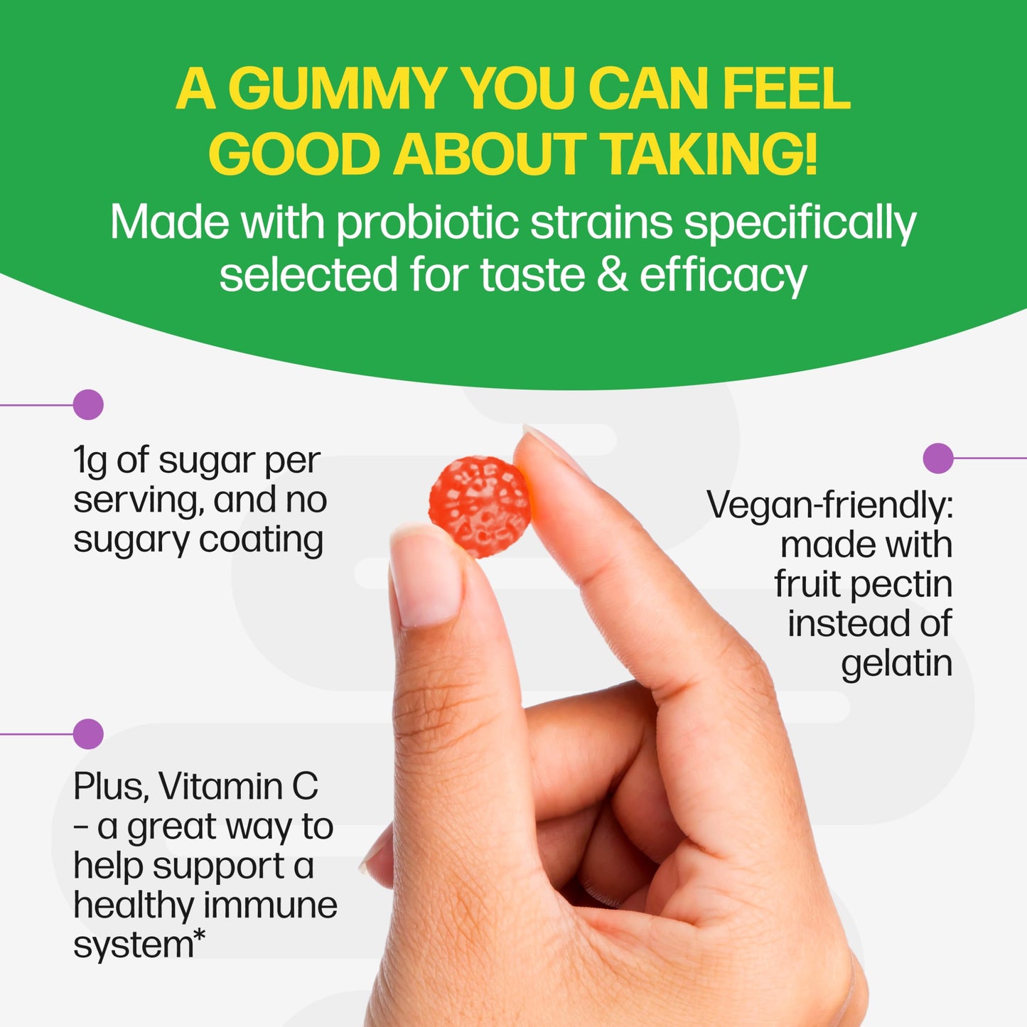 Back label of Culturelle naturally sourced daily probiotic highlighting digestive and immune health benefits.